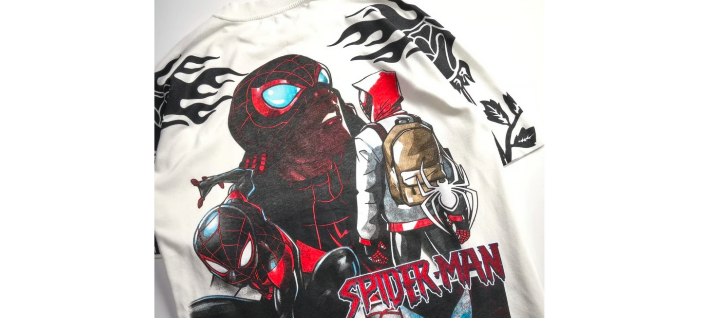 Spiderman Miles Morales Swinging Through Chaos Oversized Tee