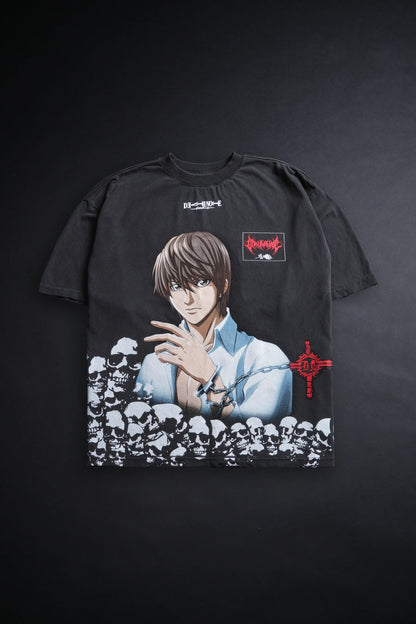 Death Note Light "Side By Side" 199X Oversized Tee in Vintage Ashes