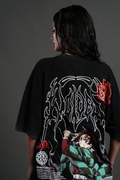 Demon Slayer NFGU Tanjiro "Premium" Oversized Tee in Black