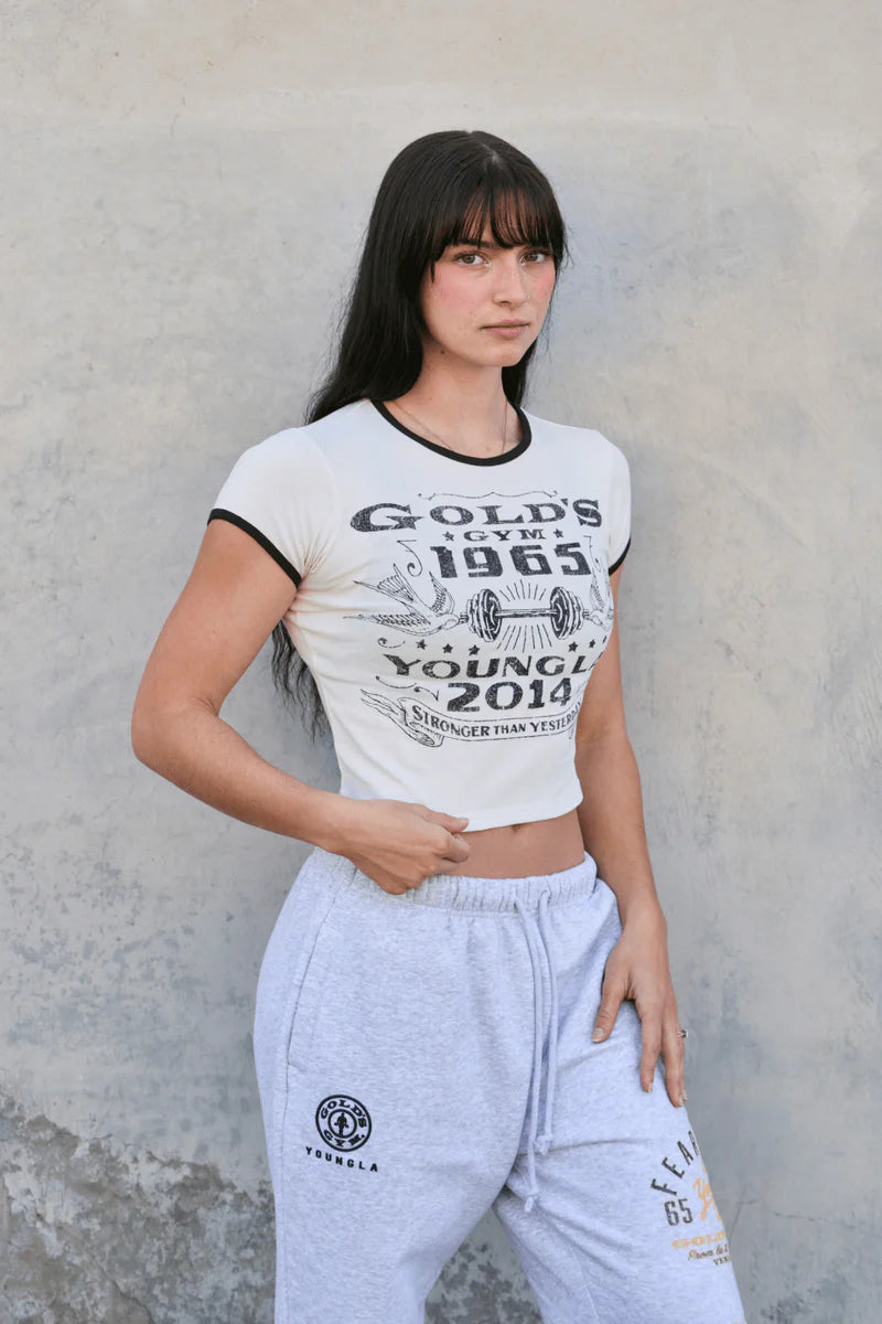 W471 Gold's Gym Ringer Baby Tee in Off White