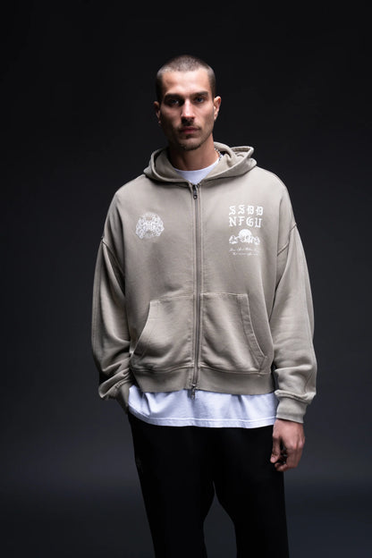 Brothers And Sisters Forever Darco Double Zip Hoodie in Taupe