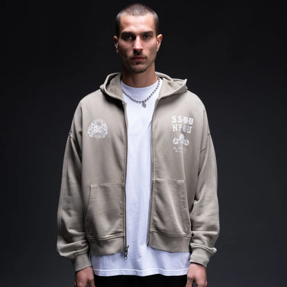 Brothers And Sisters Forever Darco Double Zip Hoodie in Taupe