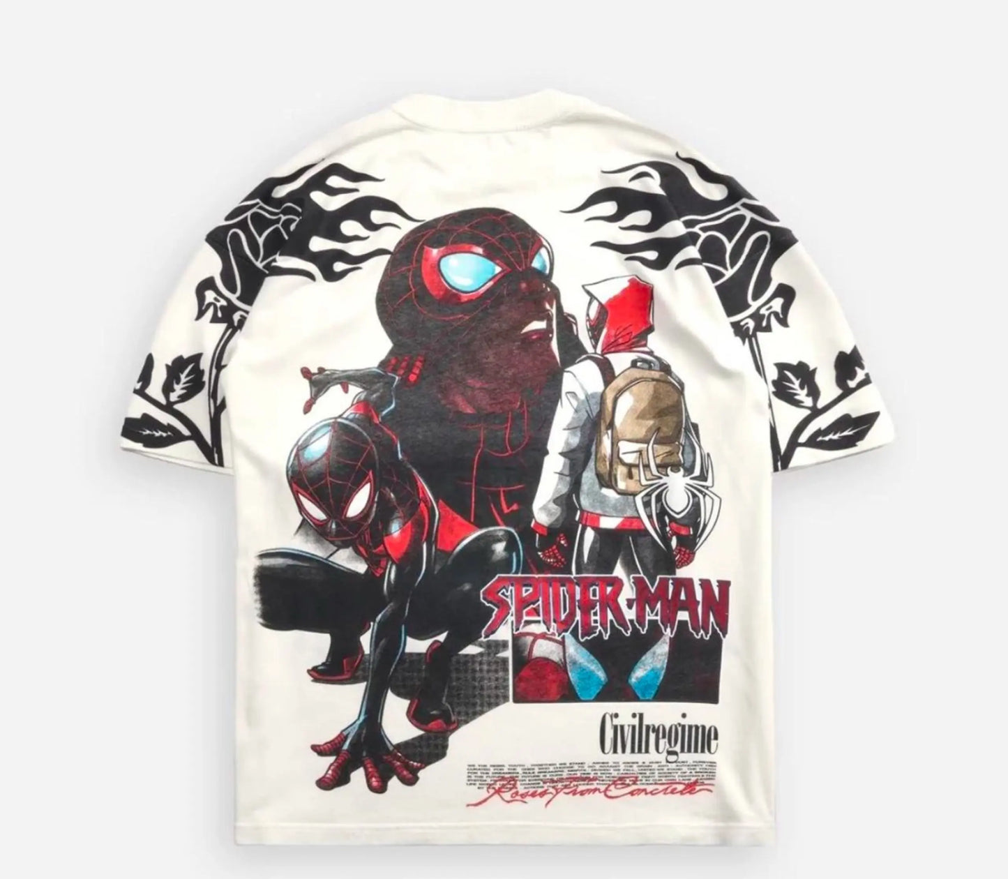 Spiderman Miles Morales Swinging Through Chaos Oversized Tee
